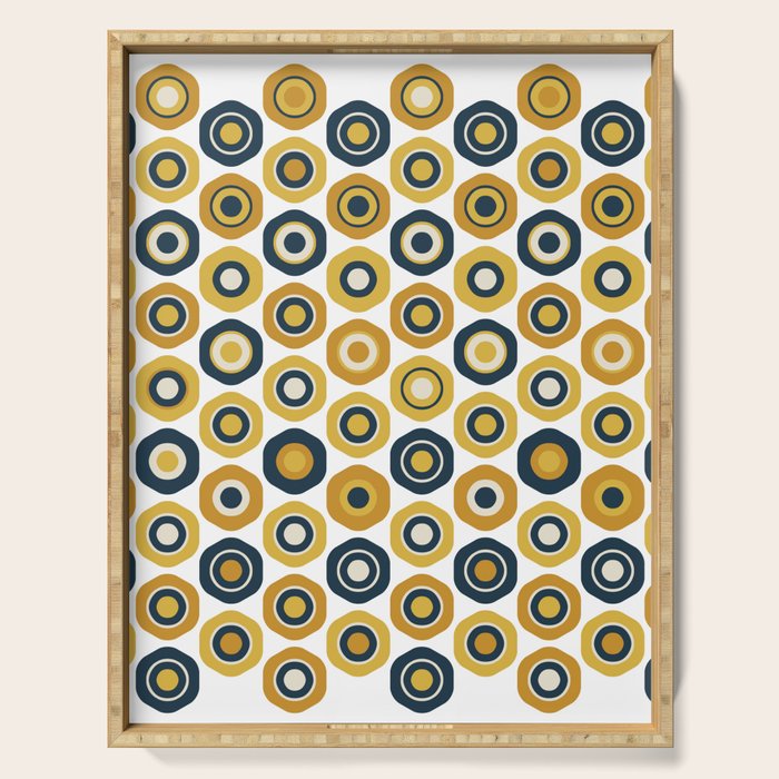 Buttons. Cute Geometric Pattern in Mustard Yellows, Blue, and Taupe on White Serving Tray Gallery Image 1