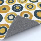 Buttons. Cute Geometric Pattern in Mustard Yellows, Blue, and Taupe on White Rug Gallery Image 4