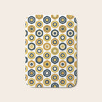 Buttons. Cute Geometric Pattern in Mustard Yellows, Blue, and Taupe on White Bath Mat Gallery Image 1