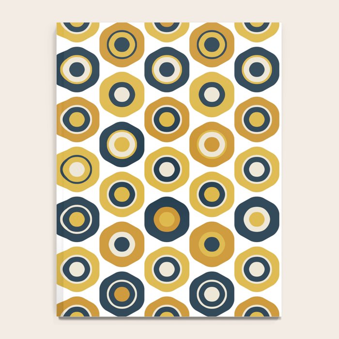 Buttons. Cute Geometric Pattern in Mustard Yellows, Blue, and Taupe on White Notebook Gallery Image 4