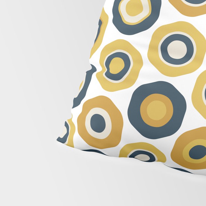 Buttons. Cute Geometric Pattern in Mustard Yellows, Blue, and Taupe on White Pillow Sham Gallery Image 4