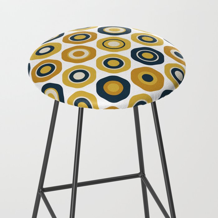 Buttons. Cute Geometric Pattern in Mustard Yellows, Blue, and Taupe on White Stool Gallery Image 2