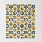 Buttons. Cute Geometric Pattern in Mustard Yellows, Blue, and Taupe on White Throw Blanket Gallery Image 2