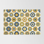 Buttons. Cute Geometric Pattern in Mustard Yellows, Blue, and Taupe on White Rug Gallery Image 2