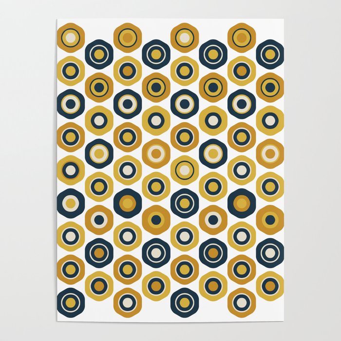 Buttons. Cute Geometric Pattern in Mustard Yellows, Blue, and Taupe on White Poster Gallery Image 4