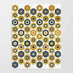 Buttons. Cute Geometric Pattern in Mustard Yellows, Blue, and Taupe on White Poster Gallery Image 4