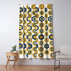 Buttons. Cute Geometric Pattern in Mustard Yellows, Blue, and Taupe on White Window Curtain Gallery Image 5