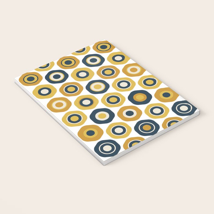 Buttons. Cute Geometric Pattern in Mustard Yellows, Blue, and Taupe on White Notebook Gallery Image 3
