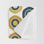 Buttons. Cute Geometric Pattern in Mustard Yellows, Blue, and Taupe on White Throw Blanket Gallery Image 3