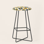 Buttons. Cute Geometric Pattern in Mustard Yellows, Blue, and Taupe on White Stool Gallery Image 1