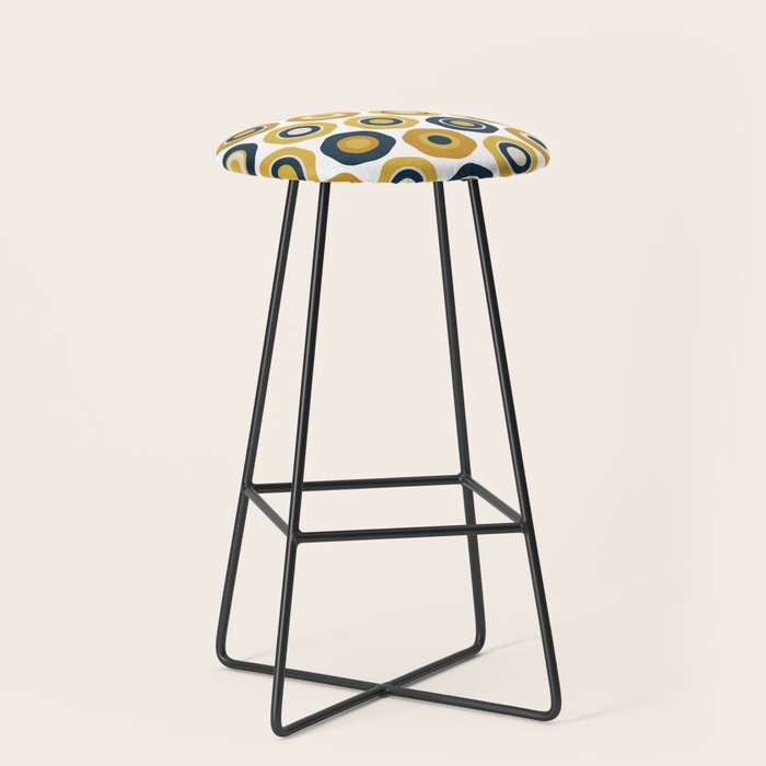 Buttons. Cute Geometric Pattern in Mustard Yellows, Blue, and Taupe on White Stool Gallery Image 1
