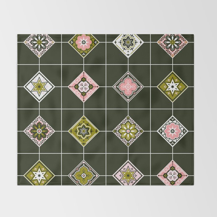 Talavera Mexican Tile - Blush & Sage Palette Throw Blanket Gallery Image 2