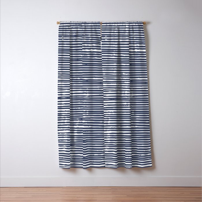 Abstract Stripes Pattern, Indigo, Navy Blue Window Curtain Gallery Image 3