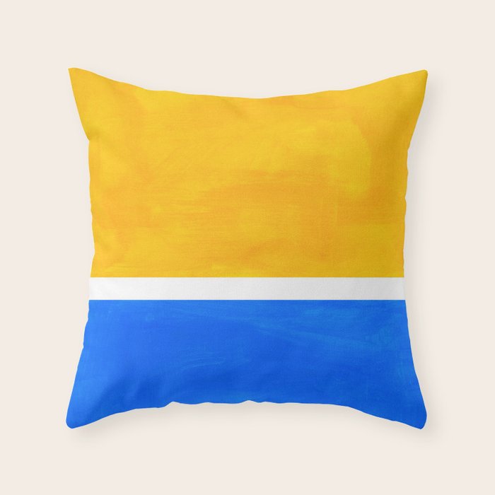 Primary Yellow Cerulean Blue Mid Century Modern Abstract Minimalist Rothko Color Field Squares Throw Pillow Gallery Image 6