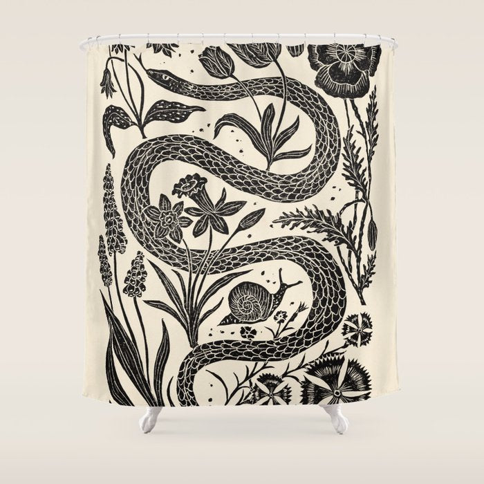 The Snake and the Snail - Cream Shower Curtain Gallery Image 1