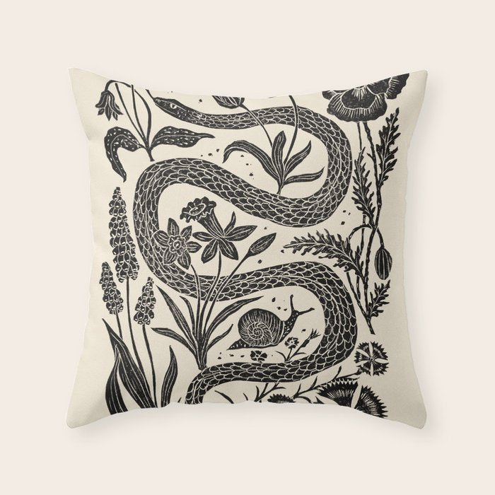 The Snake and the Snail - Cream Throw Pillow Gallery Image 6