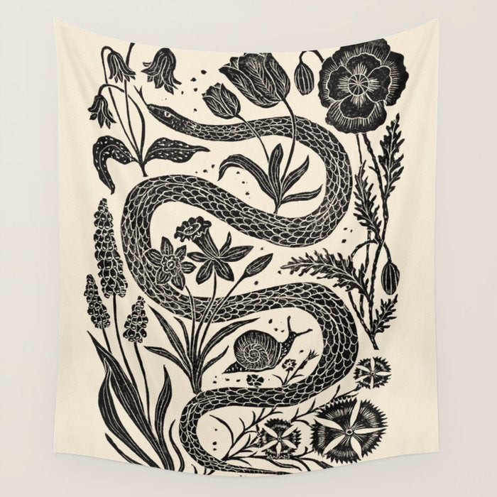 The Snake and the Snail - Cream Wall Tapestry