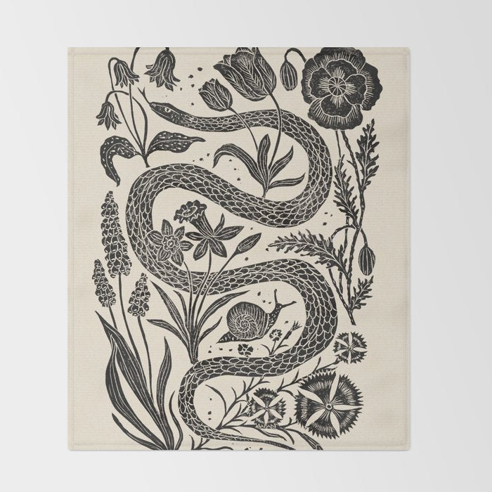 The Snake and the Snail - Cream Throw Blanket Gallery Image 2