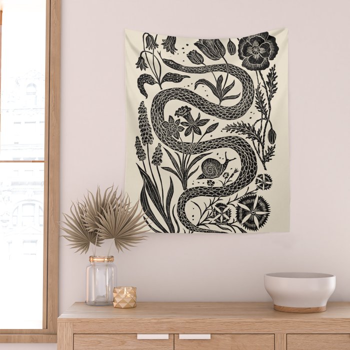 The Snake and the Snail - Cream Wall Tapestry Gallery Image 2
