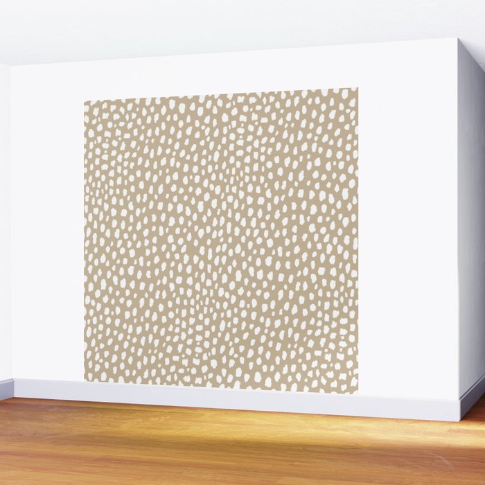 Handmade polka dot brush spots (white/tan) Wall Mural Gallery Image 2