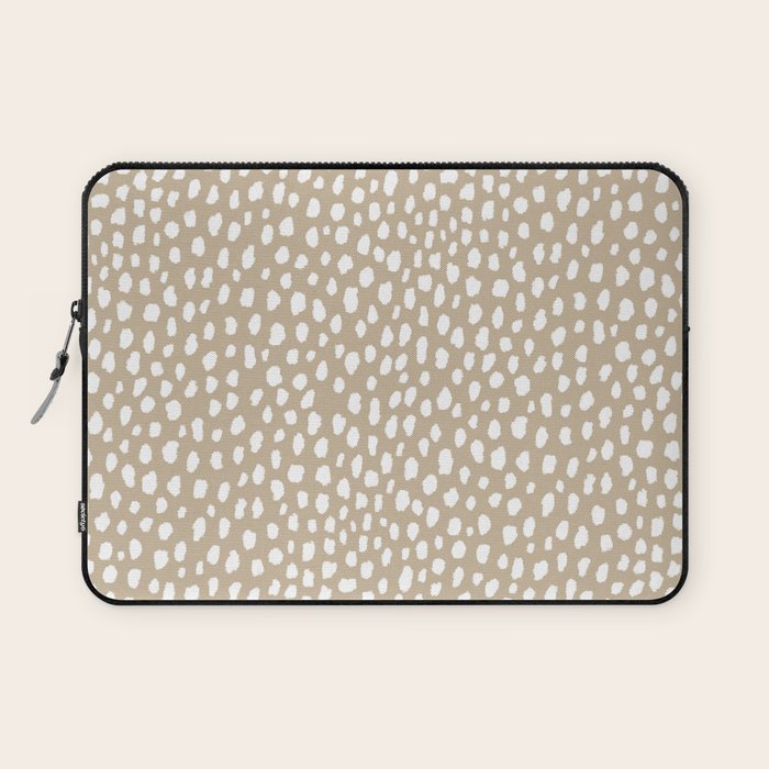 Handmade polka dot brush spots (white/tan) Laptop Sleeve Gallery Image 1