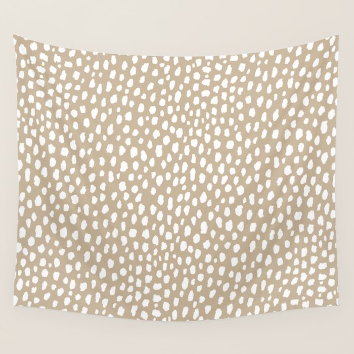 Handmade polka dot brush spots (white/tan) Wall Tapestry Gallery Image 4