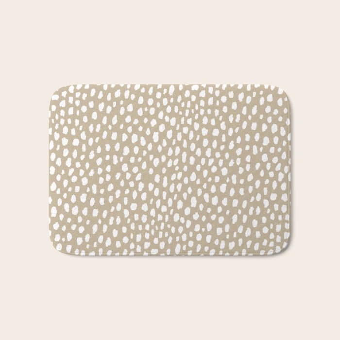 Handmade polka dot brush spots (white/tan) Bath Mat Gallery Image 1