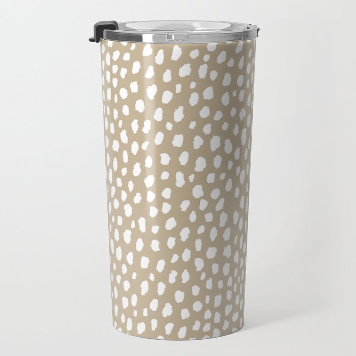 Handmade polka dot brush spots (white/tan) Travel Mug Gallery Image 3