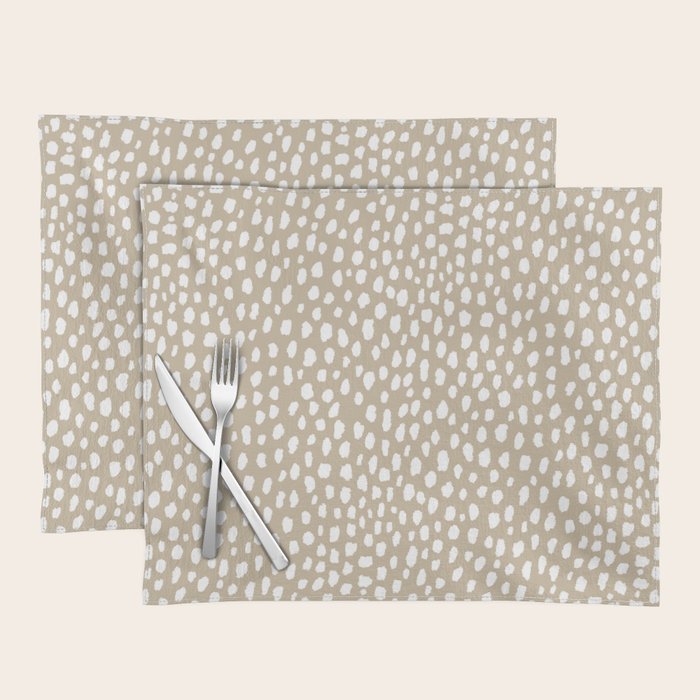 Handmade polka dot brush spots (white/tan) Placemat Gallery Image 1