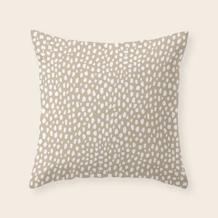 Handmade polka dot brush spots (white/tan) Throw Pillow Gallery Image 6