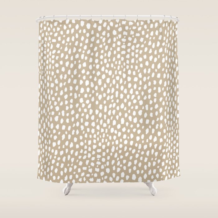 Handmade polka dot brush spots (white/tan) Shower Curtain Gallery Image 1