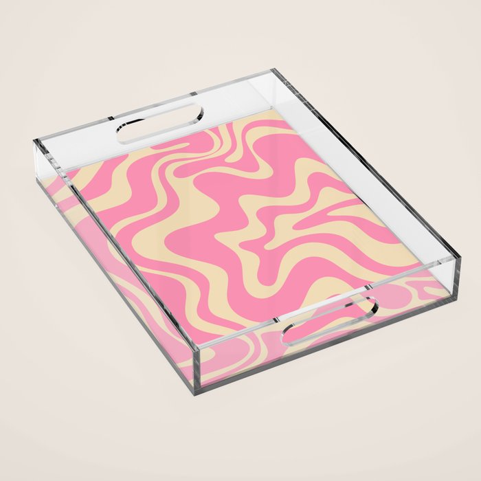 Retro Liquid Swirl Abstract Pattern in Pink Cream Acrylic Tray Gallery Image 1