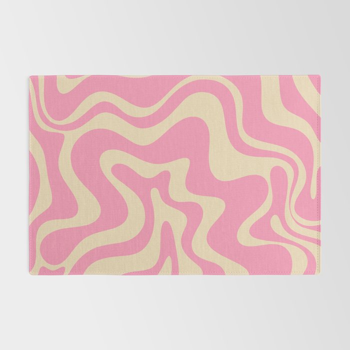 Retro Liquid Swirl Abstract Pattern in Pink Cream Rug Gallery Image 2