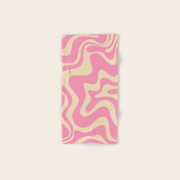 Retro Liquid Swirl Abstract Pattern in Pink Cream Bath Towel Gallery Image 1