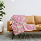 Retro Liquid Swirl Abstract Pattern in Pink Cream Throw Blanket Gallery Image 1