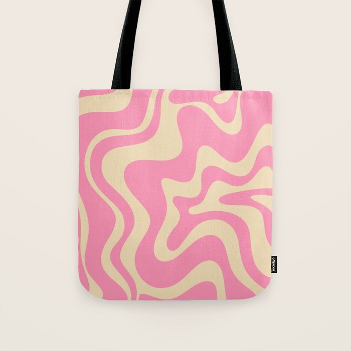 Retro Liquid Swirl Abstract Pattern in Pink Cream Tote Bag Gallery Image 1