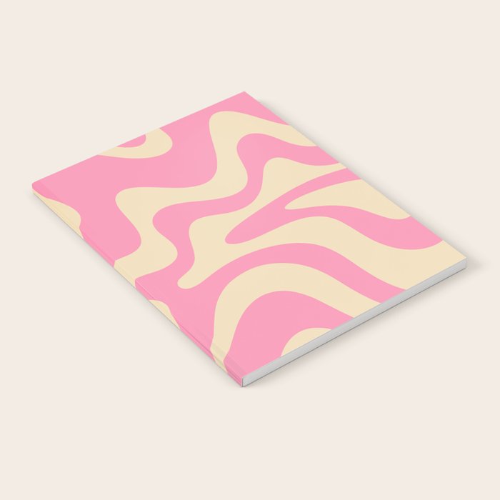 Retro Liquid Swirl Abstract Pattern in Pink Cream Notebook Gallery Image 2