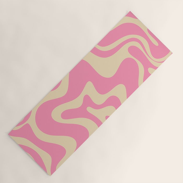 Retro Liquid Swirl Abstract Pattern in Pink Cream Yoga Mat Gallery Image 1