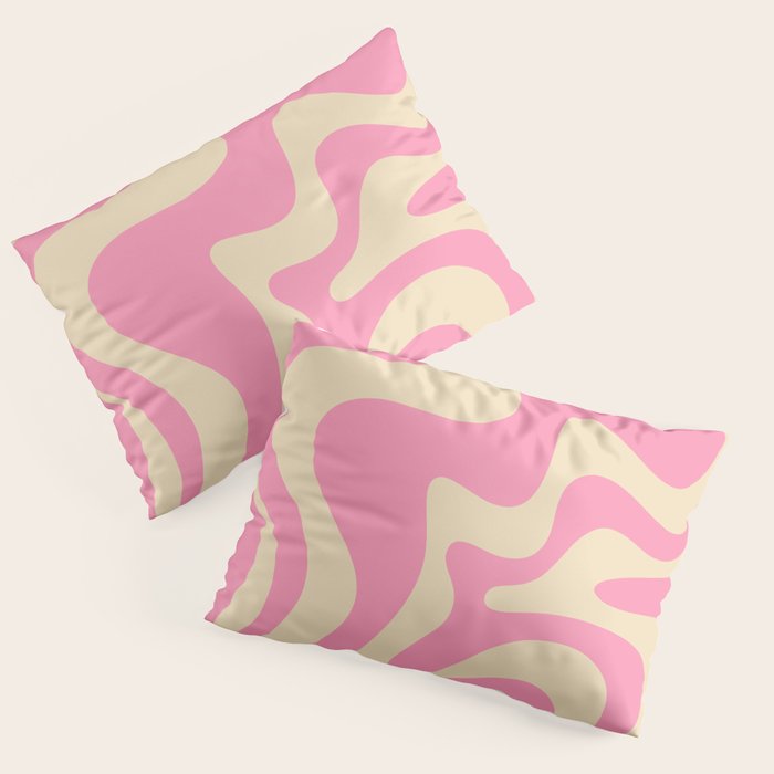 Retro Liquid Swirl Abstract Pattern in Pink Cream Pillow Sham Gallery Image 3