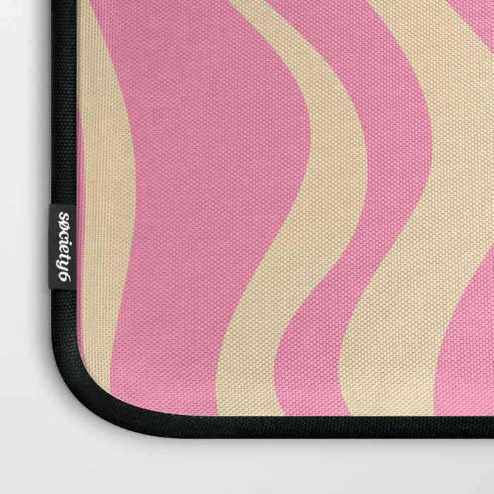 Retro Liquid Swirl Abstract Pattern in Pink Cream Laptop Sleeve Gallery Image 3