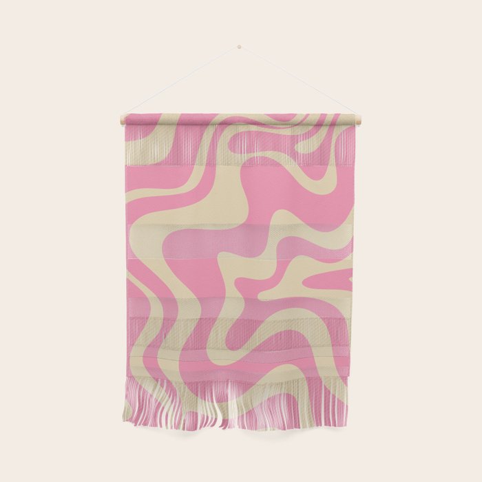 Retro Liquid Swirl Abstract Pattern in Pink Cream Wall Hanging Gallery Image 1