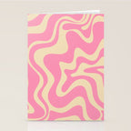 Retro Liquid Swirl Abstract Pattern in Pink Cream Stationery Card Gallery Image 2