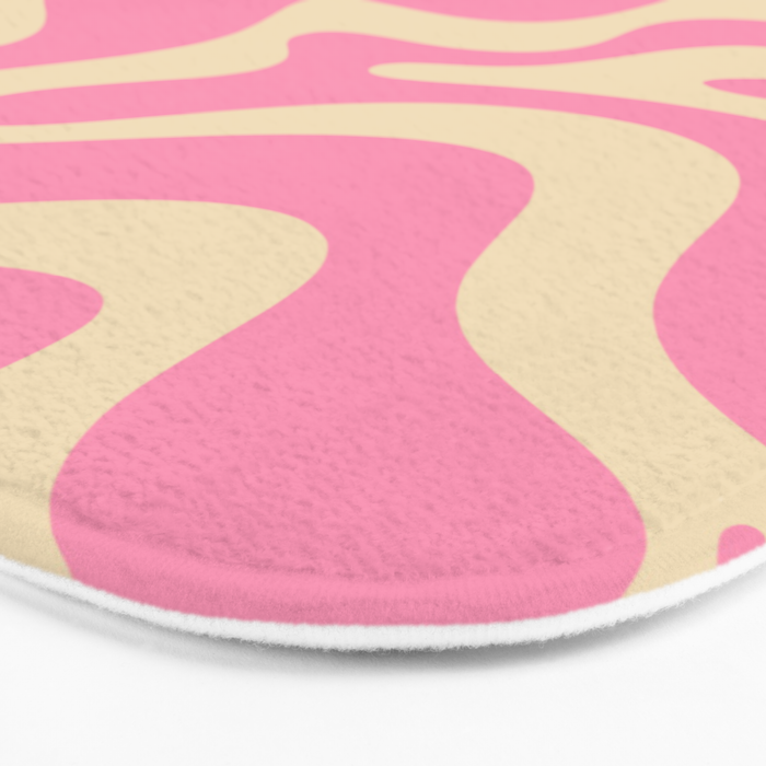 Retro Liquid Swirl Abstract Pattern in Pink Cream Bath Mat Gallery Image 3