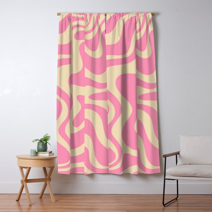 Retro Liquid Swirl Abstract Pattern in Pink Cream Window Curtain Gallery Image 1