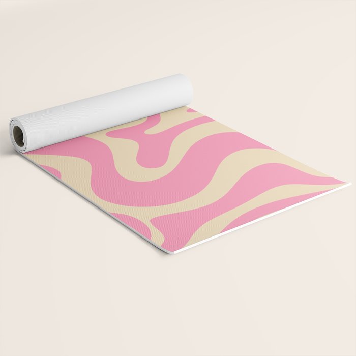 Retro Liquid Swirl Abstract Pattern in Pink Cream Yoga Mat Gallery Image 2