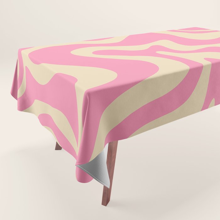 Retro Liquid Swirl Abstract Pattern in Pink Cream Tablecloth Gallery Image 1