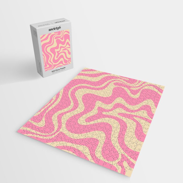 Retro Liquid Swirl Abstract Pattern in Pink Cream Jigsaw Puzzle Gallery Image 2