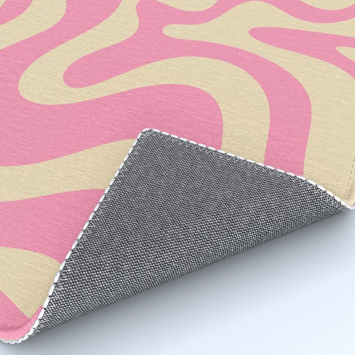 Retro Liquid Swirl Abstract Pattern in Pink Cream Rug Gallery Image 4