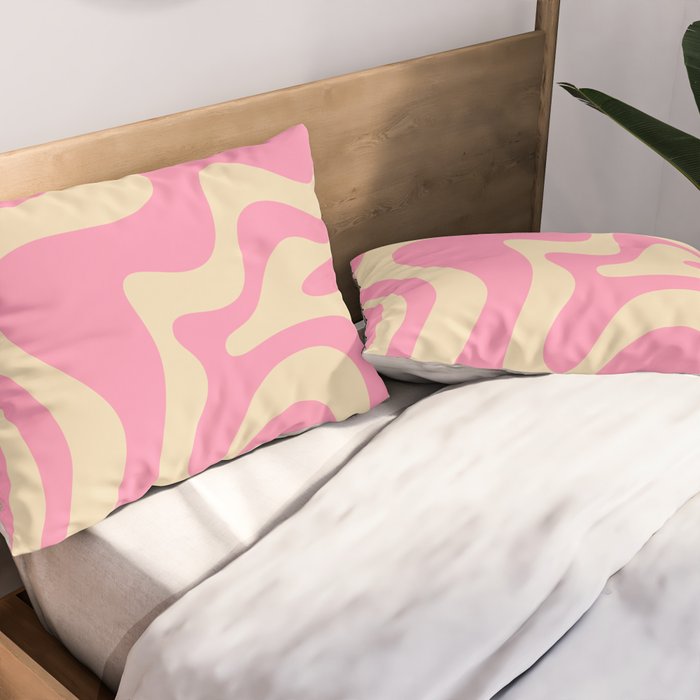 Retro Liquid Swirl Abstract Pattern in Pink Cream Pillow Sham Gallery Image 2
