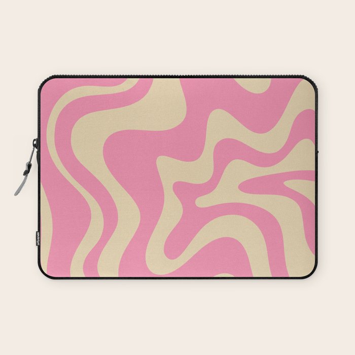 Retro Liquid Swirl Abstract Pattern in Pink Cream Laptop Sleeve Gallery Image 1